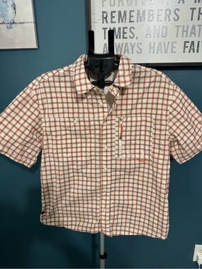 Ozark Trail Light Orange and White Plaid Short Sleeve Button-Down Shirt